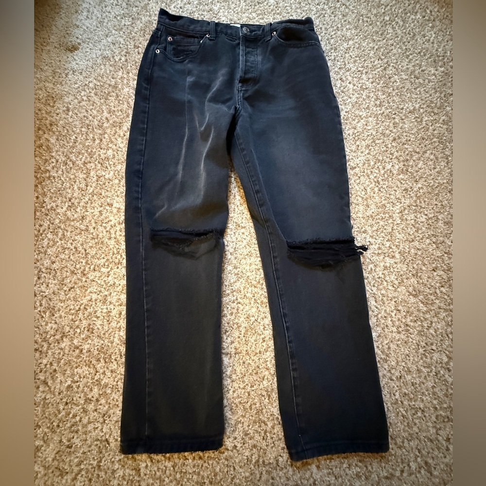 Pistola Size 29 Womens Jeans Black Wide Leg High Rise button fly distressed knee